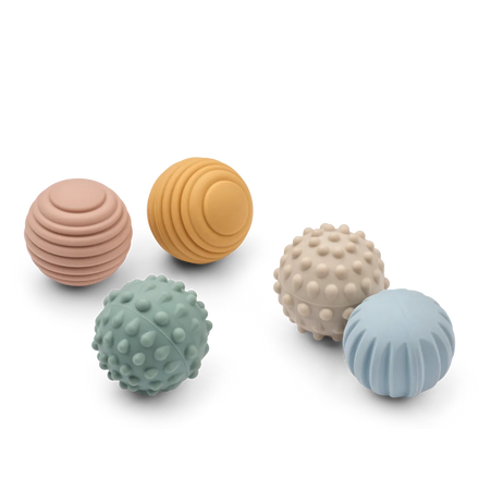 Liewood Dorian Sensorische Ballen in Beach Blue Multi Mix van 100% BPA vrij silicone, bij De Gele Flamingo
