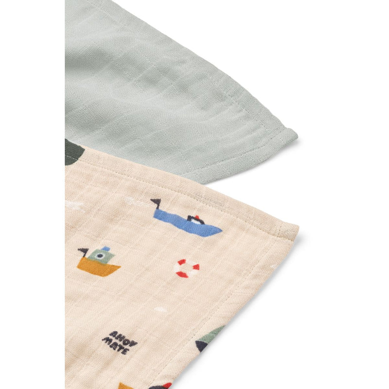 Liewood Lewis hydrofiele doeken 2-pack in Sailing en Dove Blue Mix, te koop bij De Gele Flamingo.