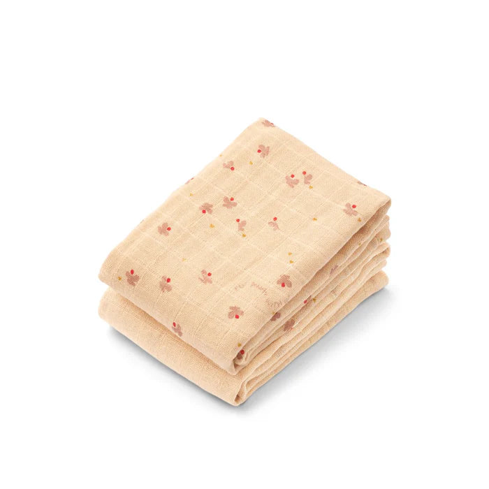 Liewood Lewis hydrofiele doeken 2-pack in Mini Butterfly en Apple Blossom Mix, De Gele Flamingo.