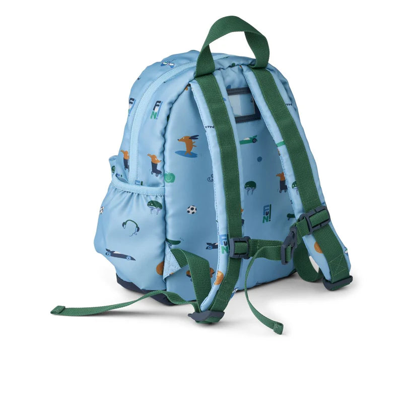 Liewood Andreas rugzakje in Fun Beach Blue print, vooraanzicht