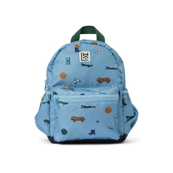 Liewood Andreas rugzakje in Fun Beach Blue print, vooraanzicht