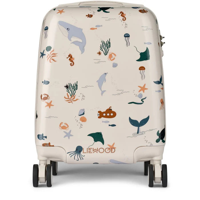 Liewood Norelle hardcase koffertje in Sea Creature en Sandy, kindercabinekoffer, De Gele Flamingo.
