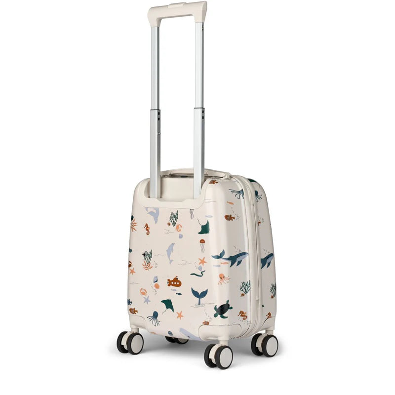 Liewood Norelle hardcase koffertje in Sea Creature en Sandy, kindercabinekoffer, De Gele Flamingo.