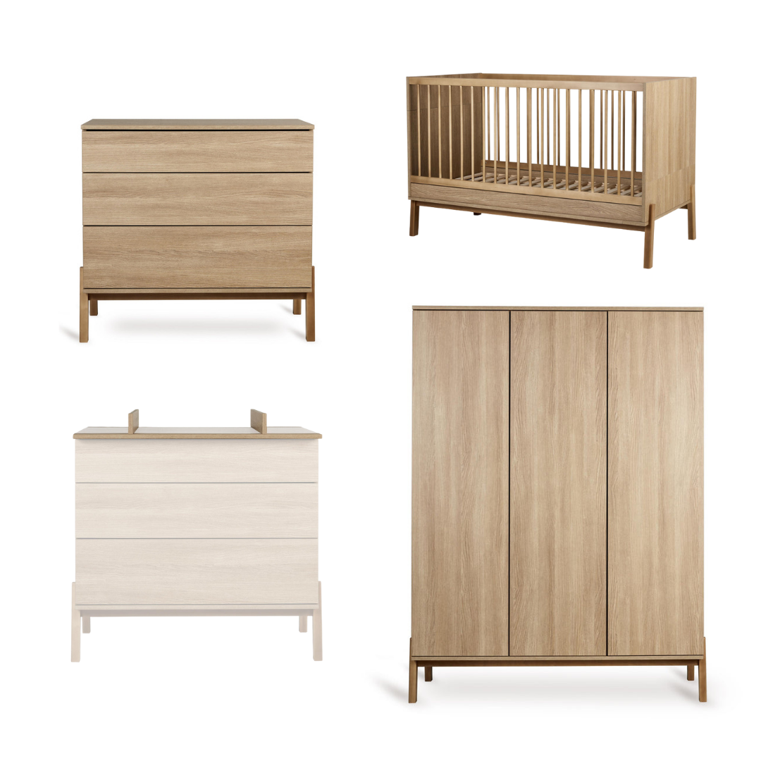 Quax babykamer Ashi XL in Honey Ash met meegroeibed, kast en commode, bij De Gele Flamingo.