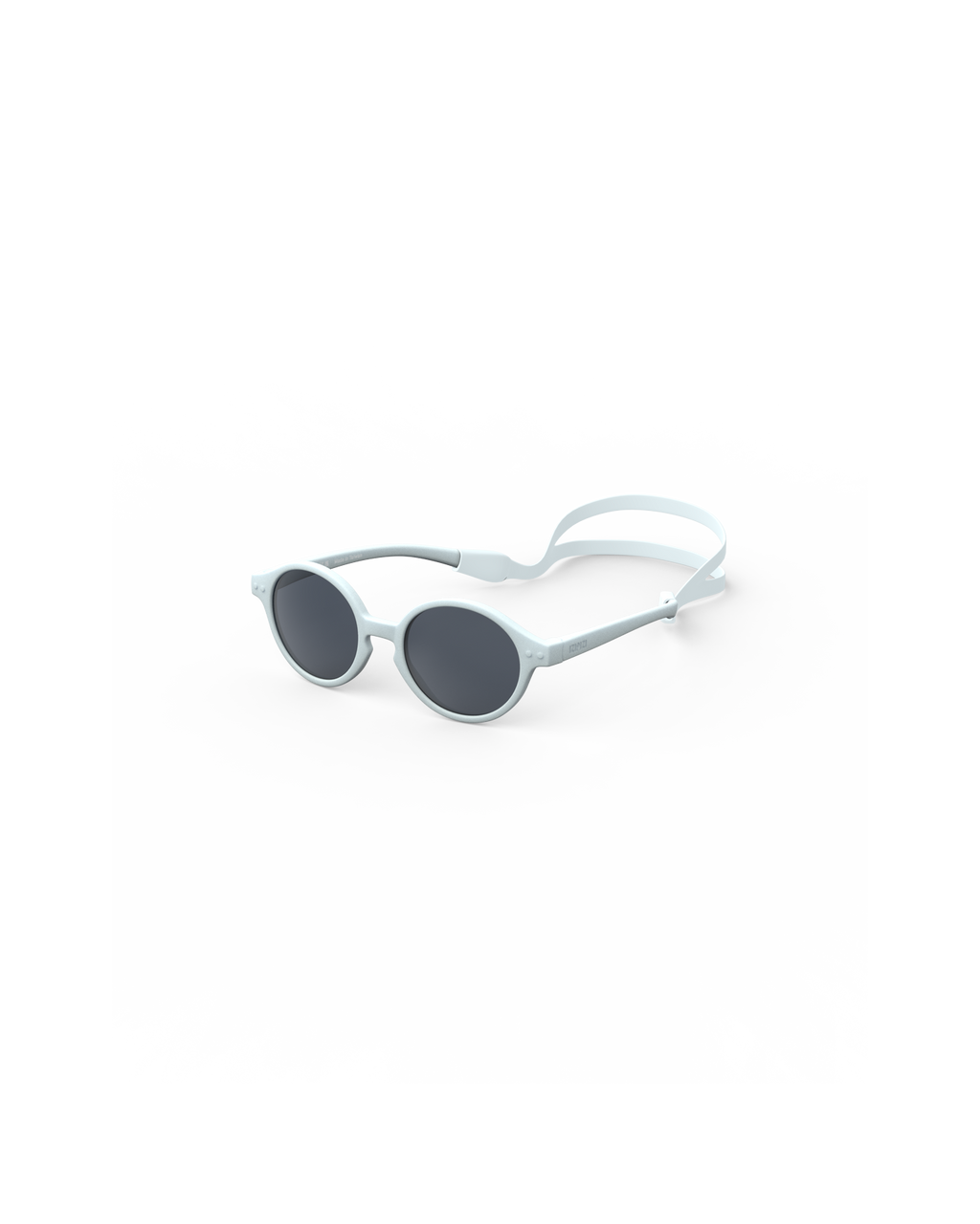 Izipizi lichtblauwe zonnebril met vilten opberghoes en siliconekoord, uit het assortiment van De Gele Flamingo.