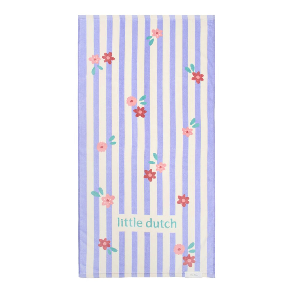 Little Dutch Strandhanddoek Dreamy Purple Stripe van 60x120 cm, verkrijgbaar bij De Gele Flamingo.