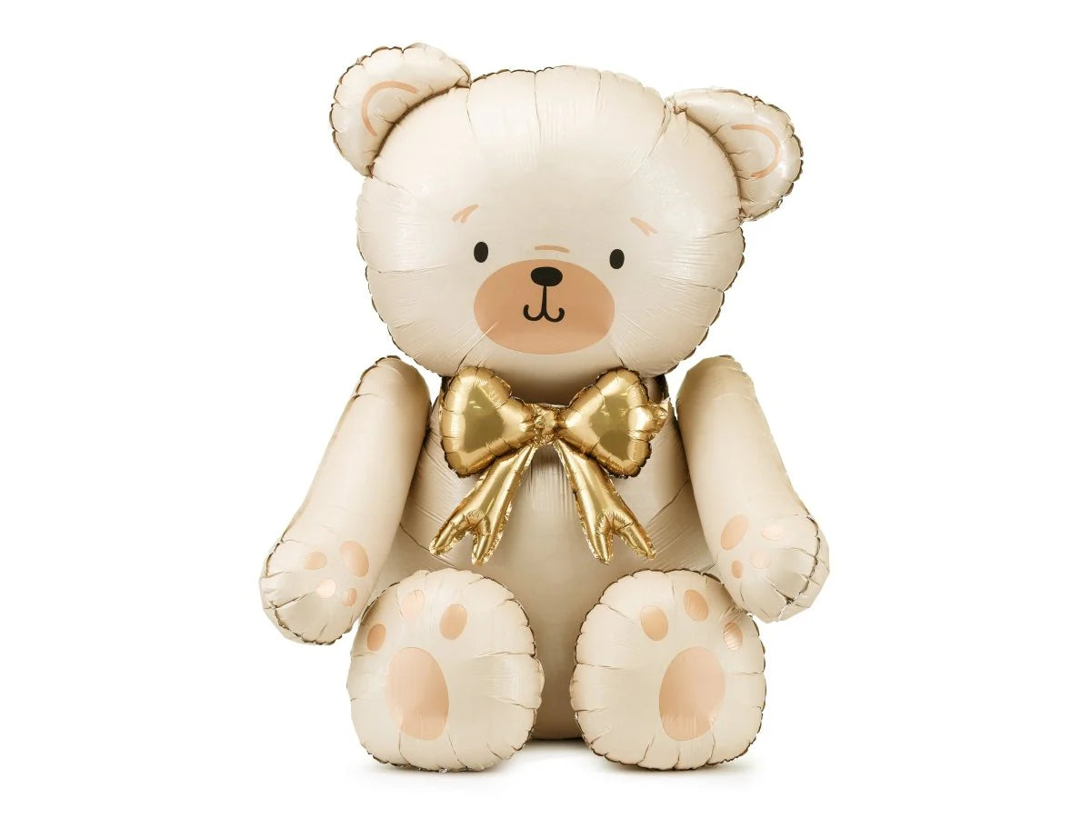 Party Deco folieballon teddybeer zittend in crème van 75x84 cm, bij De Gele Flamingo.