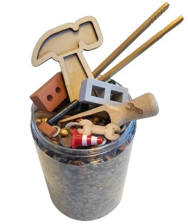 SensoryFun Speelrijst Mix PourAndPlay Construction bij De Gele Flamingo, pot van 1,2 kg speelmateriaal
