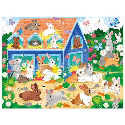 Bunny House puzzel van Crocodile Creek in huisvormige doos, ongeveer 45 x 35 cm, bij De Gele Flamingo.