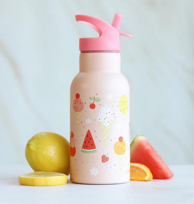 A Little Lovely Company RVS drinkfles 350 ml met Ijsjes-print, vooraanzicht