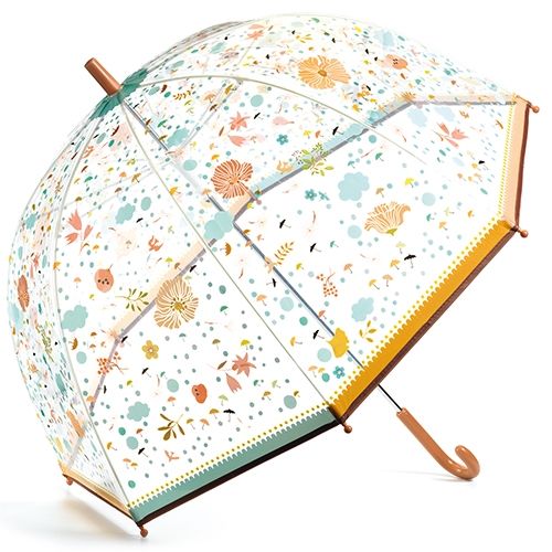 Djeco paraplu Little Flowers voor volwassenen met doorzichtig scherm van 82 cm, bij De Gele Flamingo.