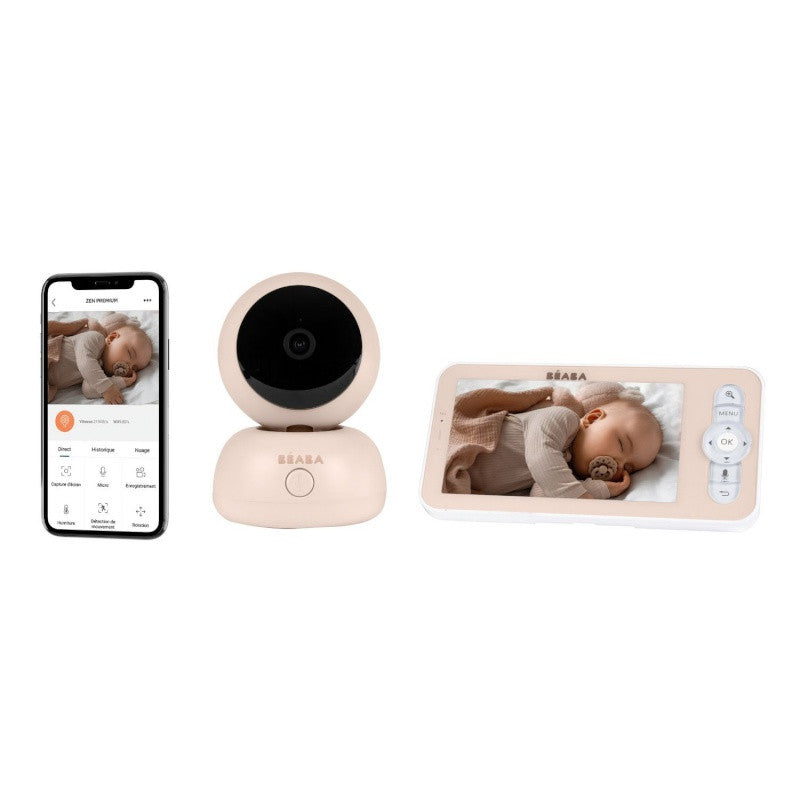 Béaba babyfoon Video Zen Premium 2 in Clay met 360 graden draaibare camera, bij De Gele Flamingo.
