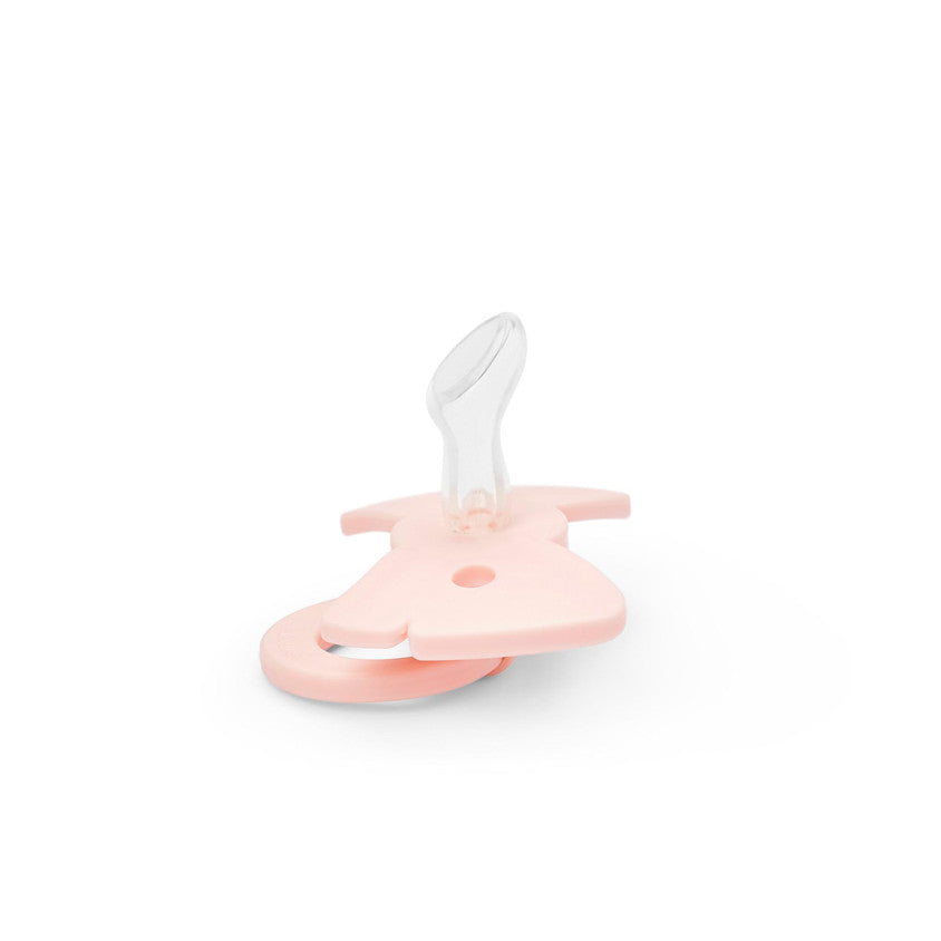 Elodie Details fopspeen silicone 0-6M in Misty Pink met ventilatiegaatjes in het schild, bij De Gele Flamingo.