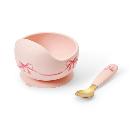 Elodie Details Silicone Sticky Bowl Set in de print Rosy Bow, te koop bij De Gele Flamingo.