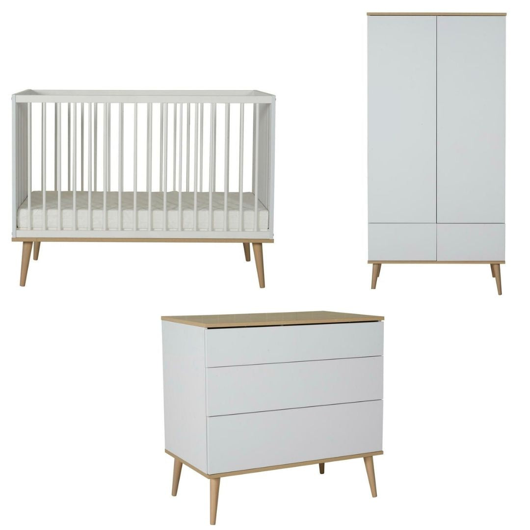 Quax Babykamer Flow White met babybed 70 x 140 cm, commode en kast bij De Gele Flamingo