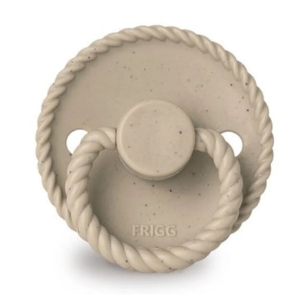 FRIGG Mini Mocha latex fopspeen 0+M in Cappuccino, ronde cherry speen voor pasgeborenen, De Gele Flamingo