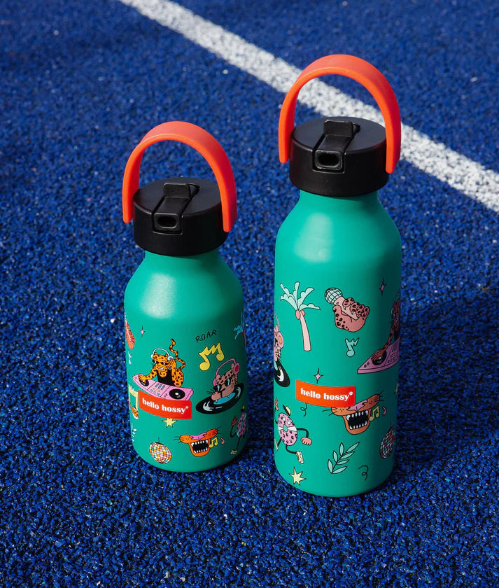 Hello Hossy drinkfles Disco Roar 350 ml in roestvrij staal, vooraanzicht