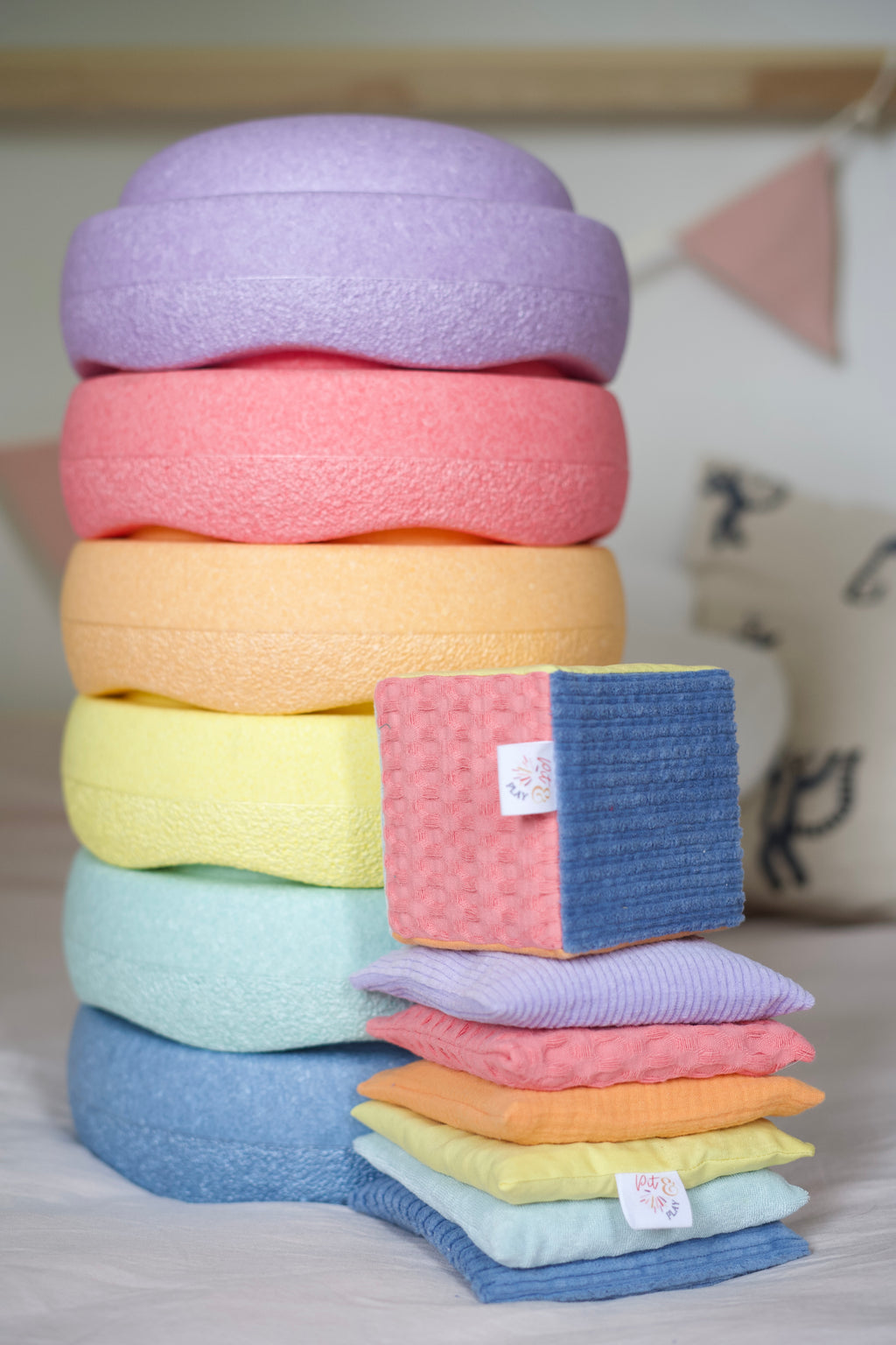 Pit & Play pittenzakjes pastel, met pastel stapelstenen