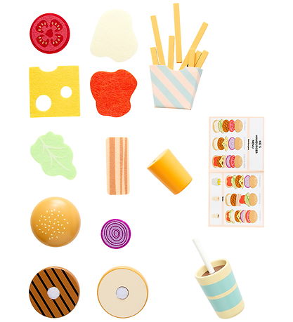 Kid's Concept houten hamburger menu speelset met broodje en ingredienten