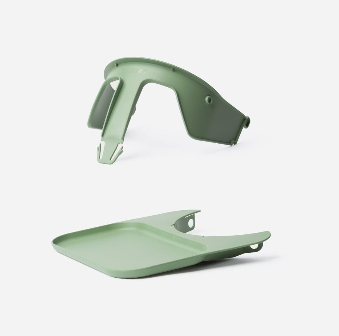 Kaos Klapp bundel met veiligheidsbeugel en eetblad in Mineral Green, verkrijgbaar bij De Gele Flamingo.