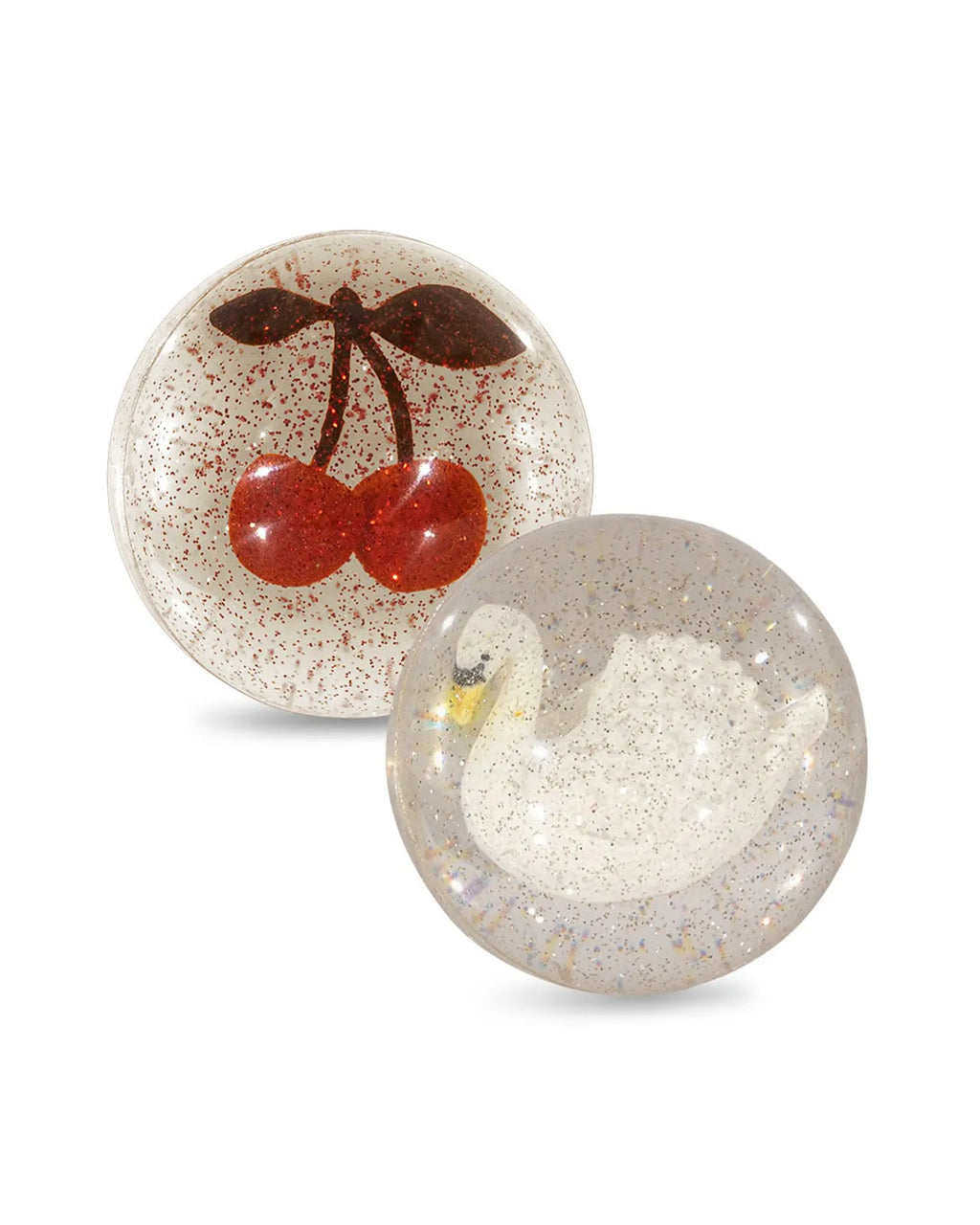 Konges Sløjd Bouncing Ball Set Cherry/Swan met glitter, set van 2, bij De Gele Flamingo