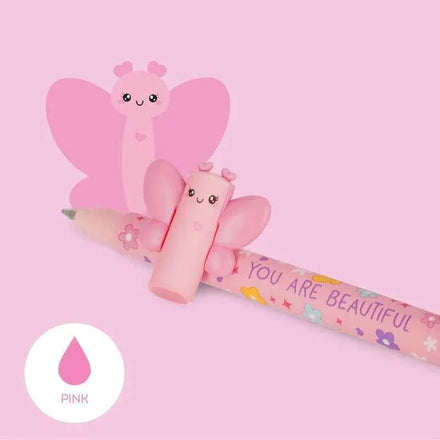 Vlinderdesign op de Legami Erasable gelpen, roze inkt wist zonder het papier te beschadigen