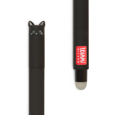 Legami uitwisbare gelpen Kitty in zwarte inkt met wisbolletje achteraan de pen, handig voor school