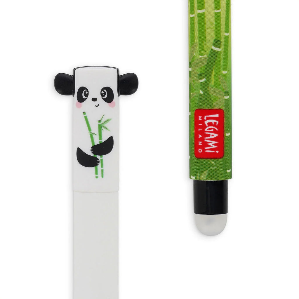 Legami uitwisbare gelpen Panda in zwarte inkt met wisbolletje achteraan de pen, handig voor school