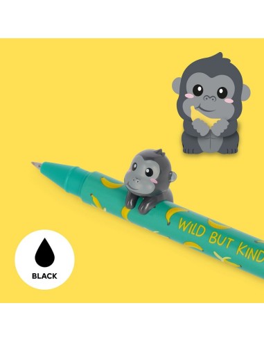 Legami Gelpen Gorilla met turkooizen pen vol bananen en de tekst wild but kind, bij De Gele Flamingo.