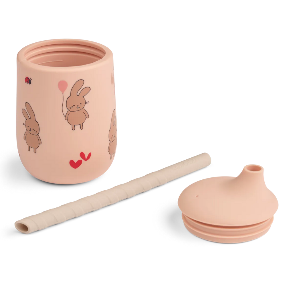 Liewood Ellis rietjesbeker in Wild child Rosey met deksel en twee handvatten, 11,5 cm hoog