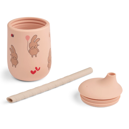 Liewood Ellis rietjesbeker in Wild child Rosey met deksel en twee handvatten, 11,5 cm hoog