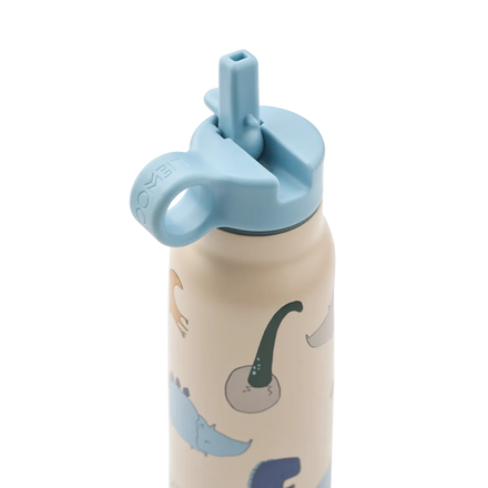 Liewood Falk drinkfles in Butterfly Dino roar Sandy met lekvrije drinkdop en pop-up sluiting