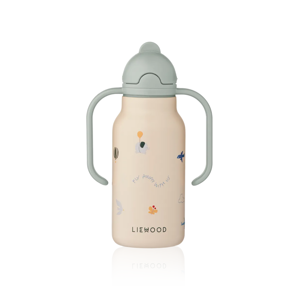 Liewood Kimmie drinkfles in Flying Sandy, 16 cm hoog met twee handvatten voor kleine handjes