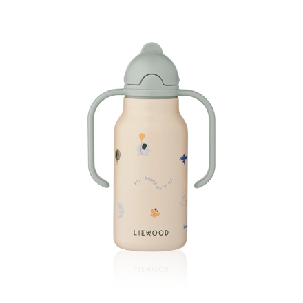 Liewood Kimmie drinkfles in Flying Sandy, 16 cm hoog met twee handvatten voor kleine handjes