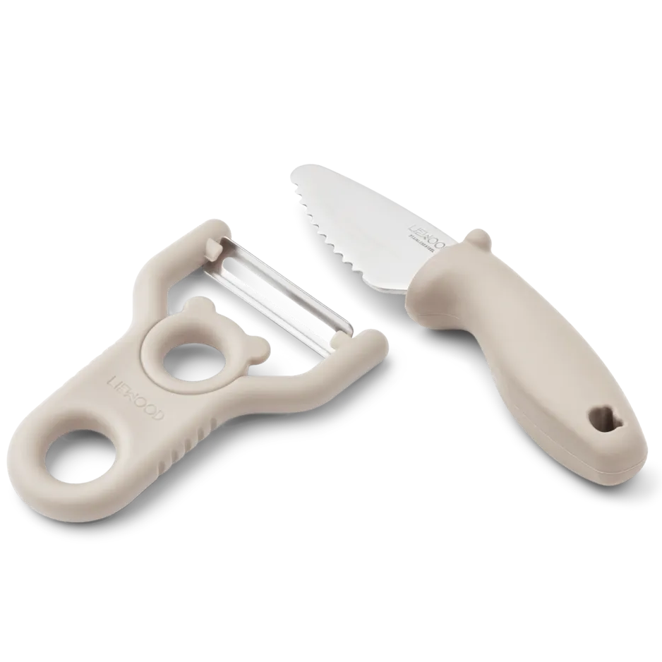 Liewood Pertense Peeler & Knife Set Sandy, kindermes en dunschiller van roestvrij staal vanaf 5 jaar