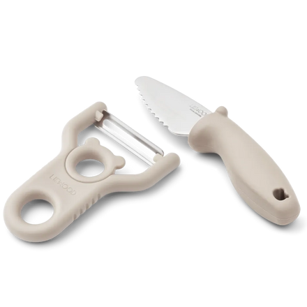 Liewood Pertense Peeler & Knife Set Sandy, kindermes en dunschiller van roestvrij staal vanaf 5 jaar