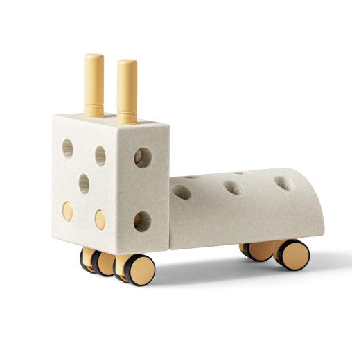MODU Tiny Ride in Sand Grey en Honey Yellow bij De Gele Flamingo, wagentje met 360 graden wieltjes