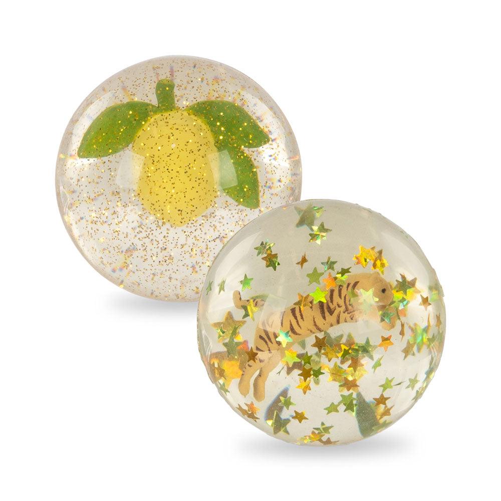 Konges Sløjd Bouncing Ball Set Lemon/Tiger met glitter, te koop bij De Gele Flamingo