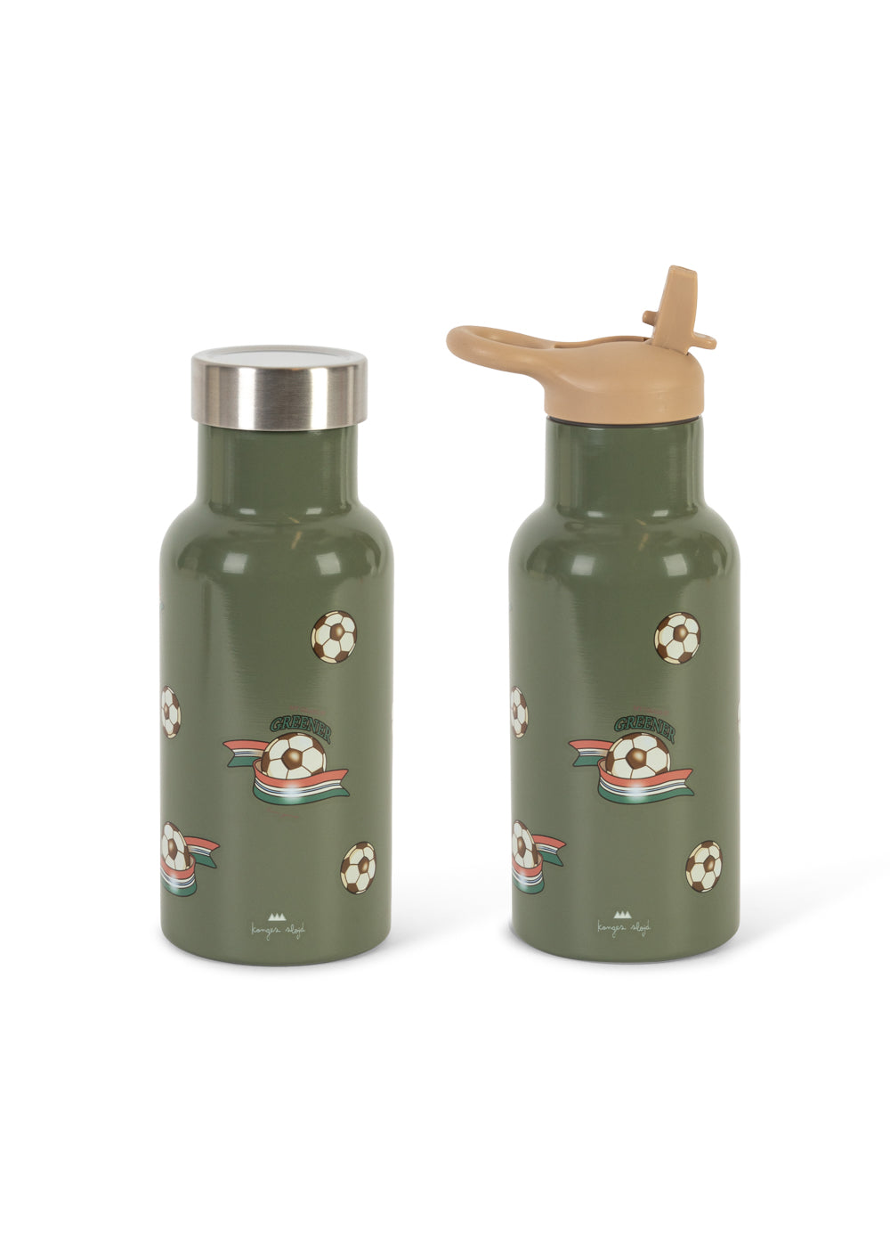 Konges Sløjd RVS thermo drinkfles 350ml in Green Kick It, vooraanzicht van de thermosfles