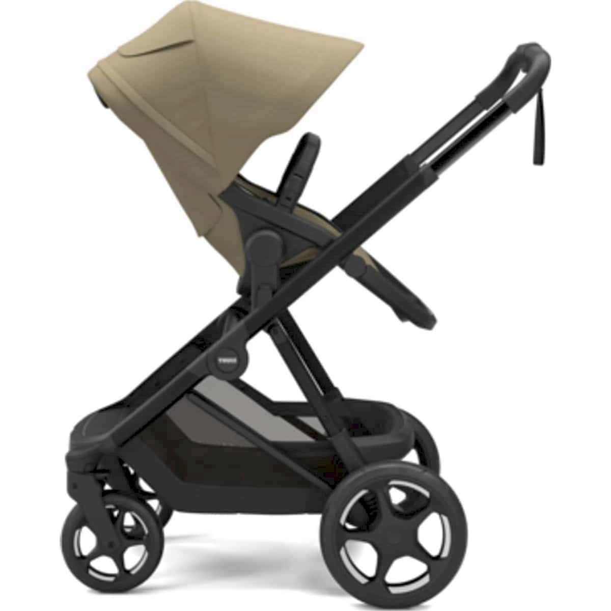 Thule Charm 2-in-1 kinderwagen in Faded Khaki met reiswieg en zitje, De Gele Flamingo