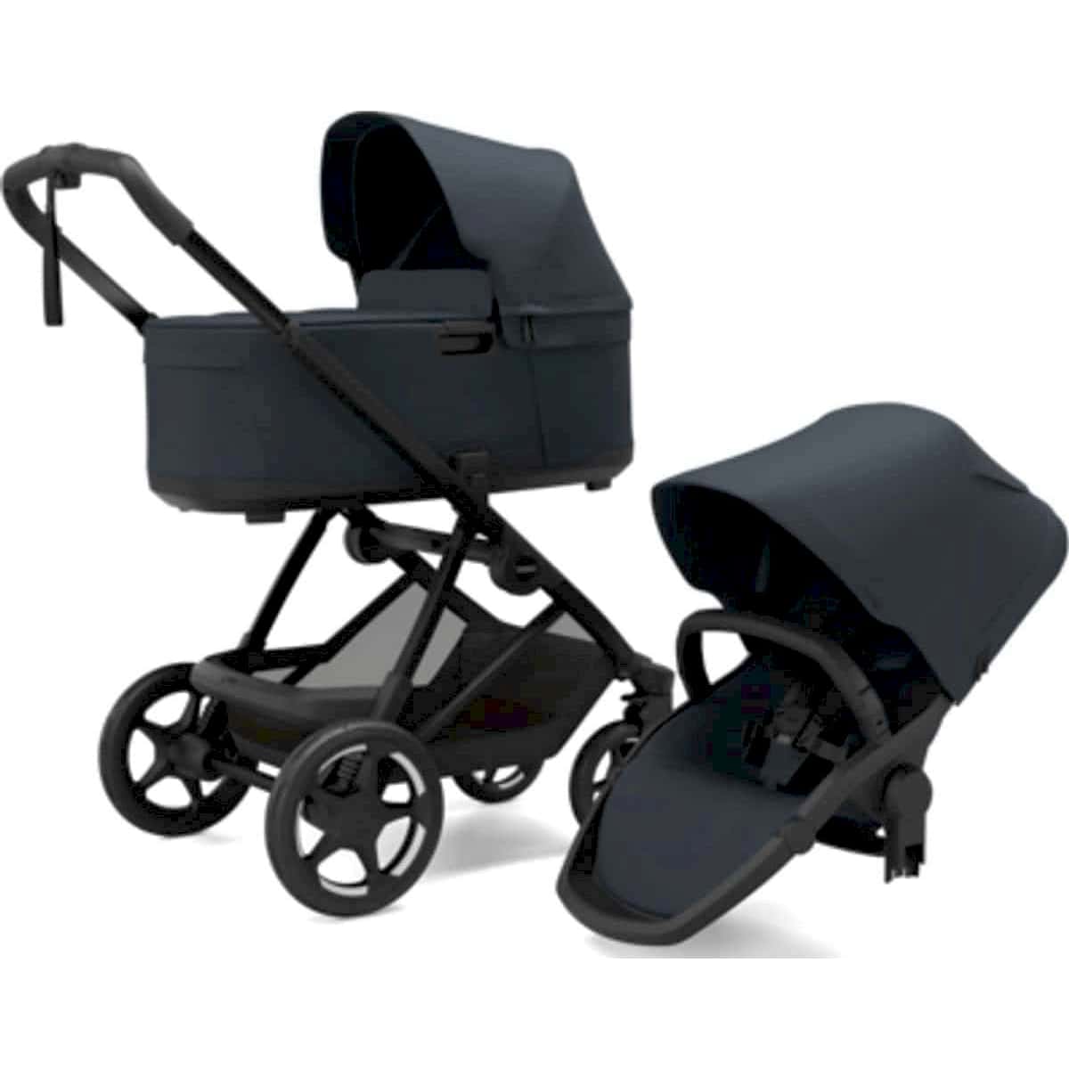 Thule Charm 2-in-1 kinderwagen in donker blauw met reiswieg en zitje, De Gele Flamingo