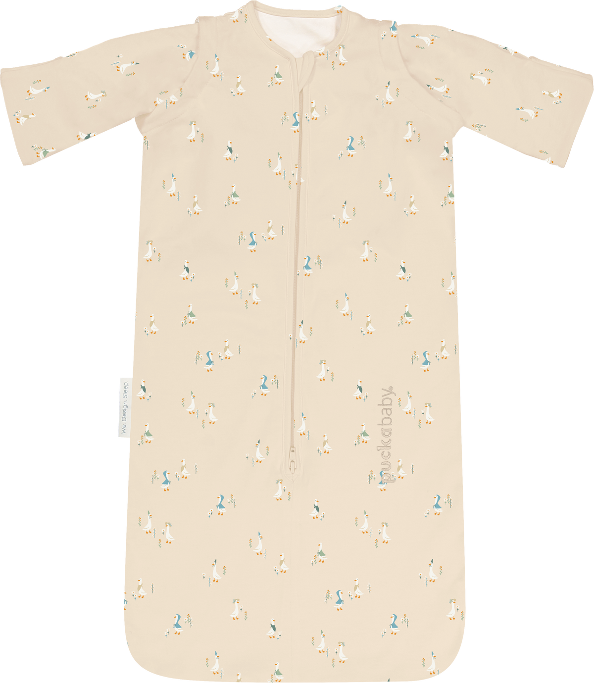 Puckababy The Bag Newborn in katoen met Geese print, verstelbaar van 50 tot 74 cm, bij De Gele Flamingo