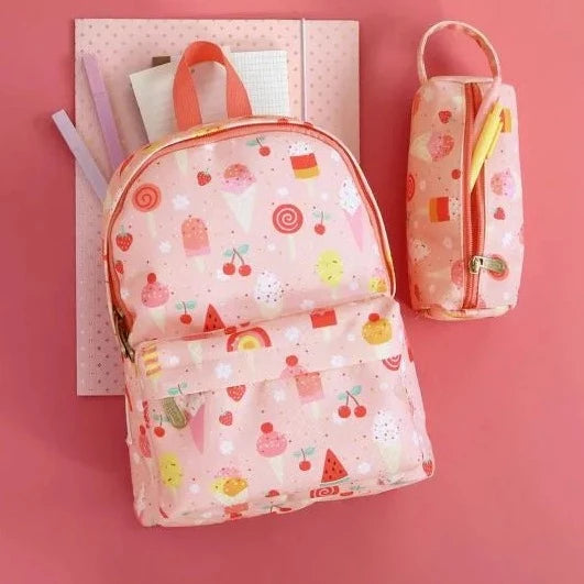 A Little Lovely Company rugzakje met Ijsjes-print in roze, vooraanzicht