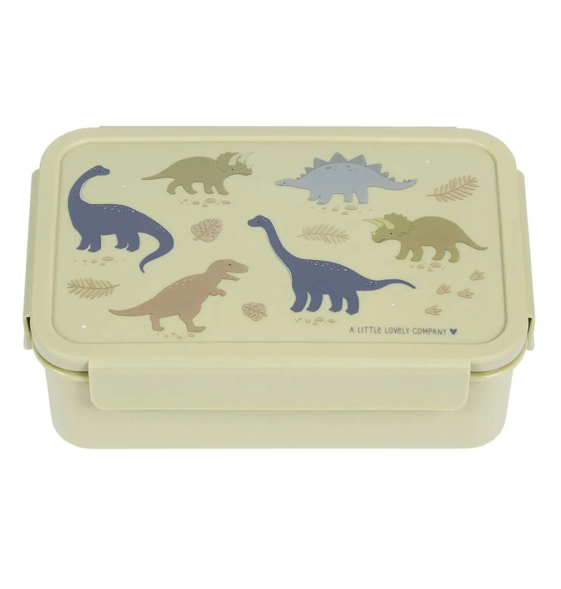 A Little Lovely Company bento lunchbox met Dinosaurussen-print in groen, vooraanzicht