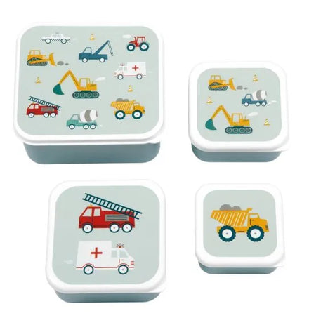 A Little Lovely Company Lunch en Snack Box Set met Voertuigen-print in blauw, vooraanzicht