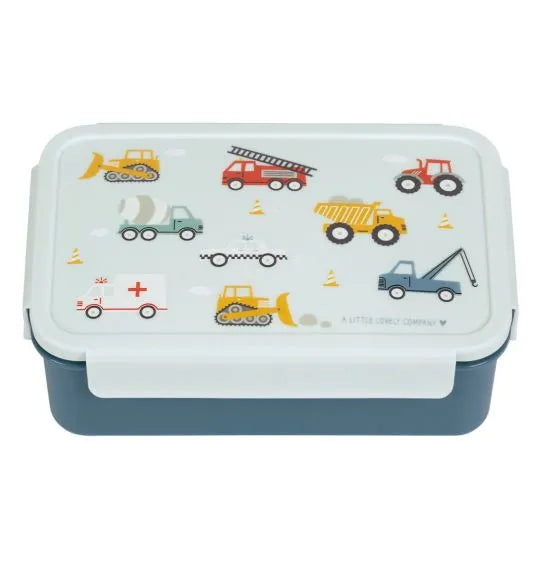 A Little Lovely Company bento lunchbox met Voertuigen-print in blauw, vooraanzicht
