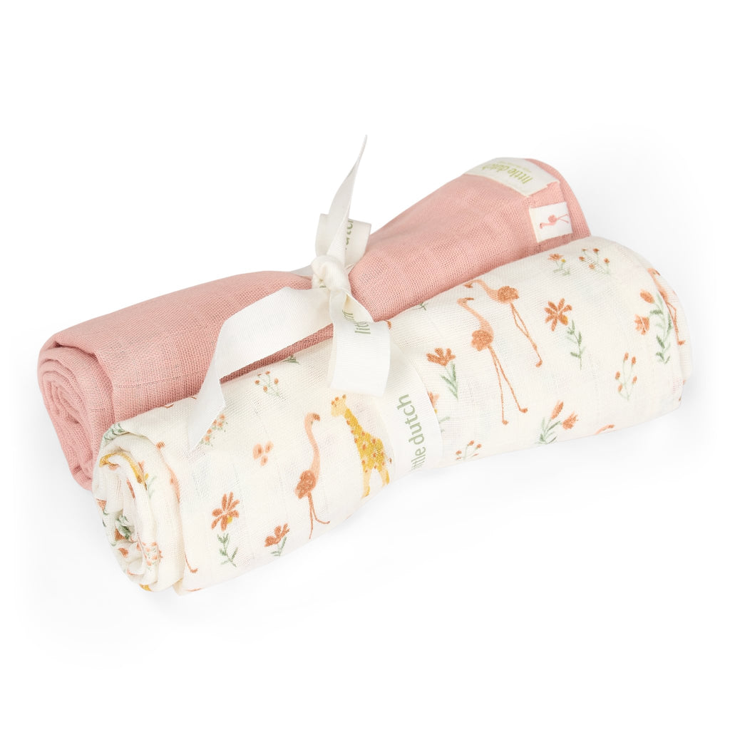 Little Dutch Swaddle Set 2-pack 70x70 cm Blooming Safari | Roze