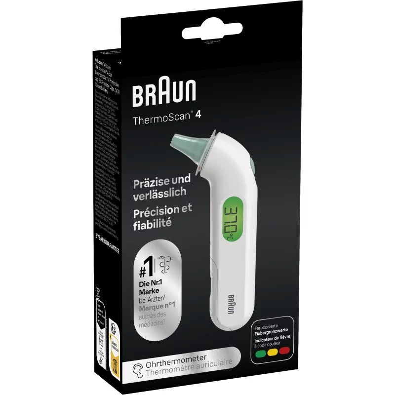 Braun Oorthermometer ThermoScan 4, digitale oorthermometer met infraroodtechnologie, bij De Gele Flamingo.