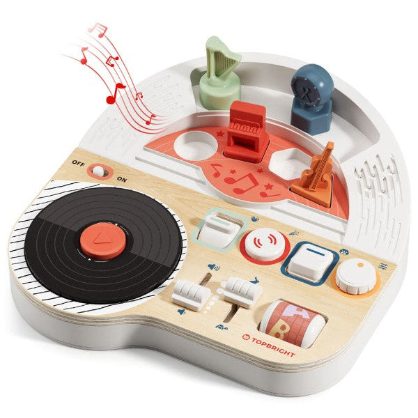 Topbright Music Busy Board DJ, houten muzikaal activiteitenbord bij De Gele Flamingo.