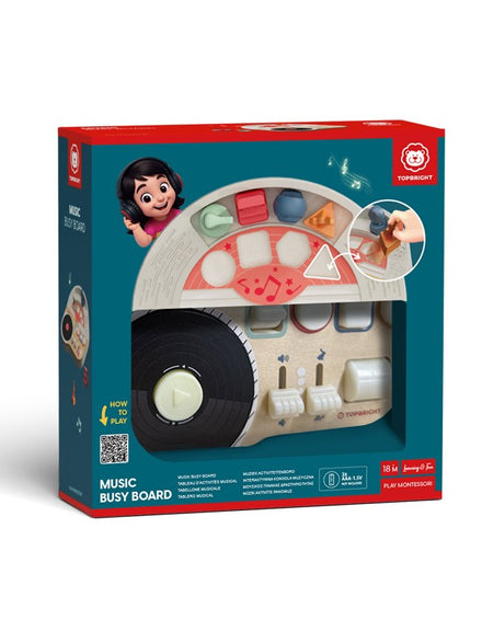 Topbright Music Busy Board DJ is gemaakt uit stevig hout met kindvriendelijke afwerking.